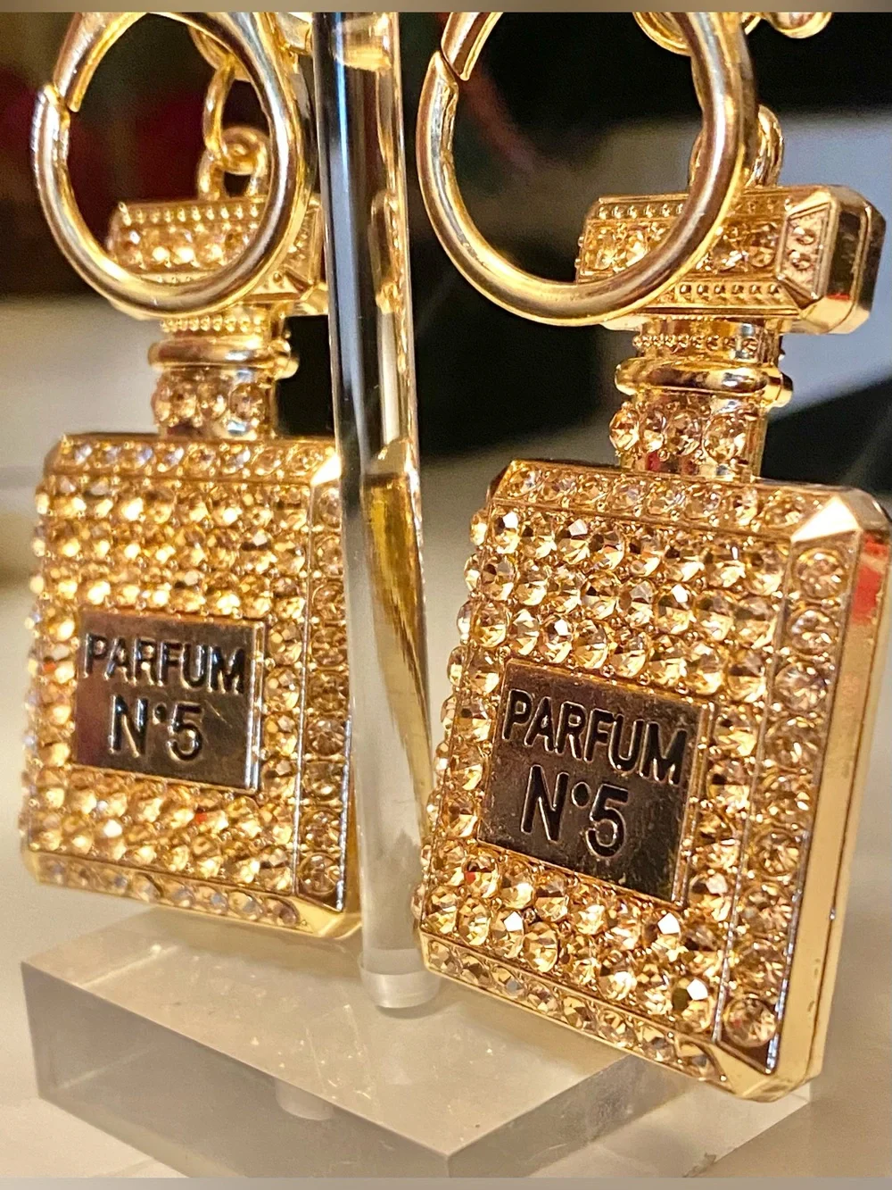 Fashion Jewelry Parfum Nº5 Keychain Pair Gold & Clear Crystals - Lot 2